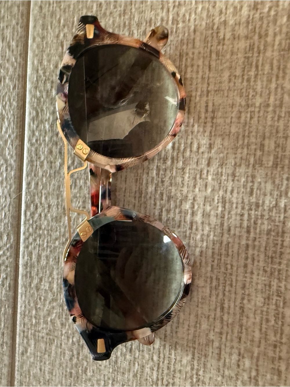 KREWE Round Multicolor Tortoise Sunglasses with Gold Temples